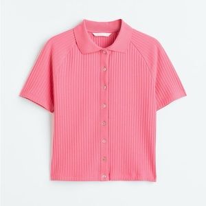 H&M pink button-front top with collar | M